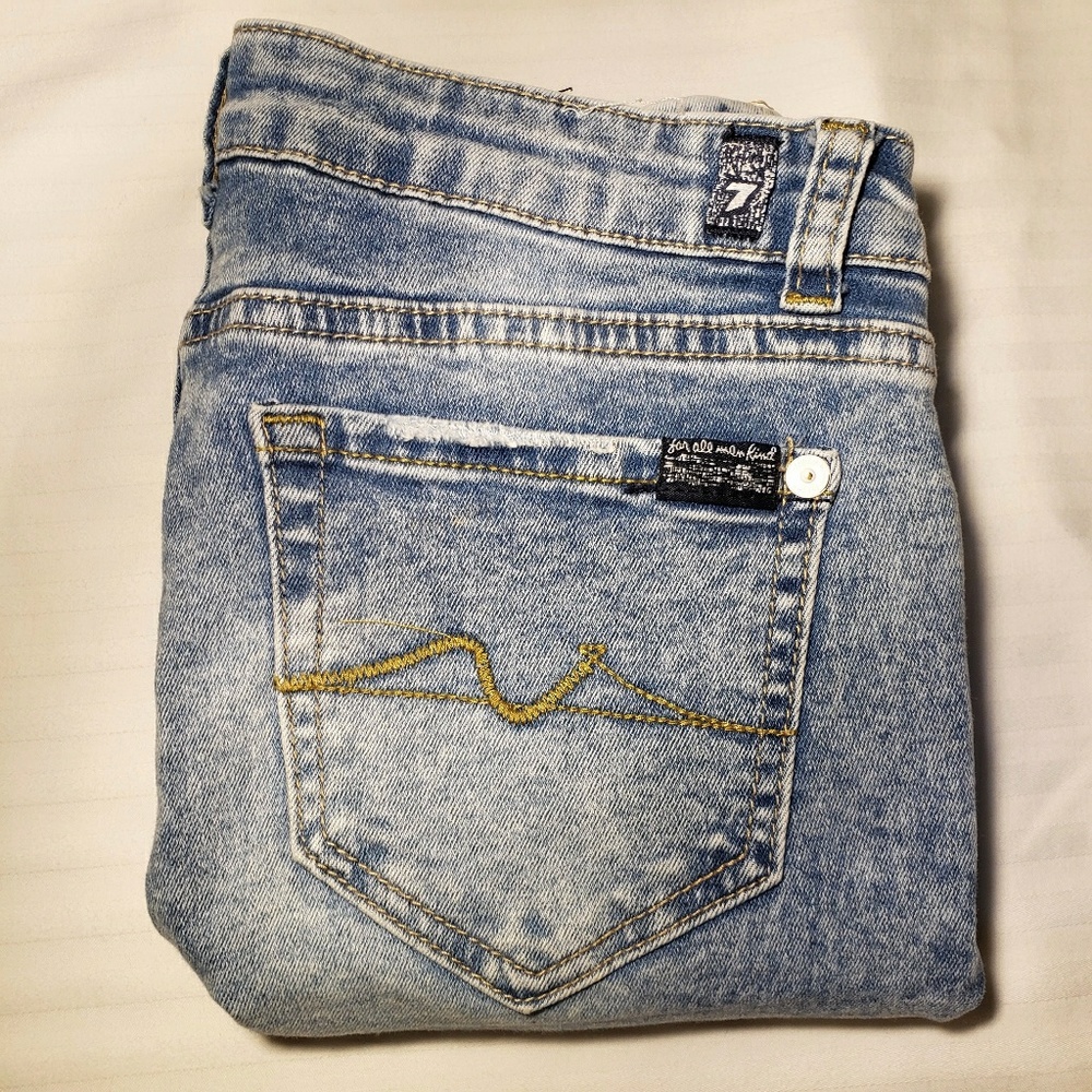 7 For All Mankind "The Skinny" Frayed Ankle Jeans